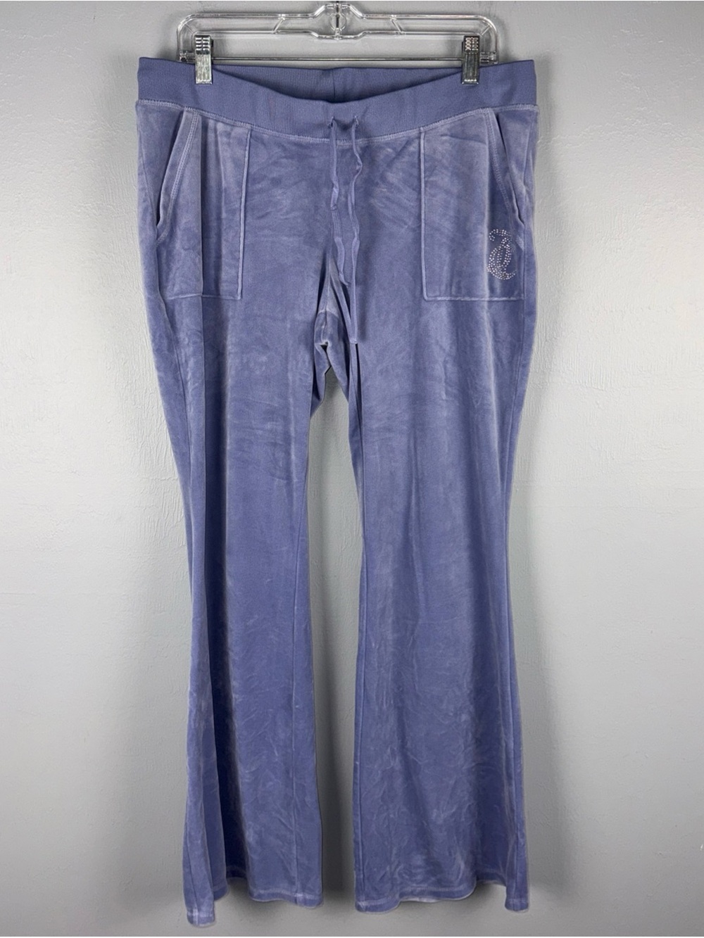 Juicy Couture Bling Velour Pocket Flare Pants Women’s XL Light Purple Low Rise